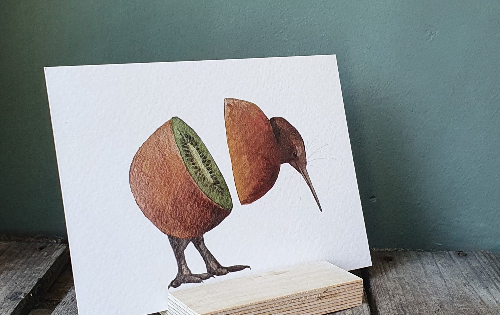 Een kiwi vogel die er ook letterlijk uitziet als kiwi fruit.